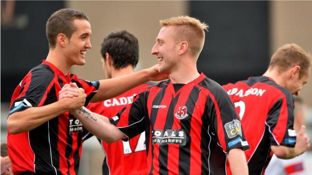 Chris Morrow scored one of Crusaders' goals in their 4-2 win over Ards in the Irish Premiership