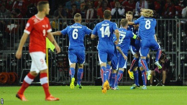 Iceland celebrate scoring against Switzerland