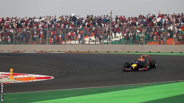 Mark Webber drives during the 2012 Indian Formula One Grand Prix at Buddh International Circuit