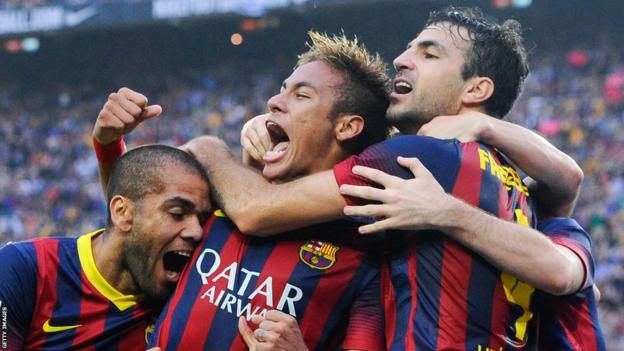 Barcelona forward Neymar celebrates his El Clasico goal against Real Madrid