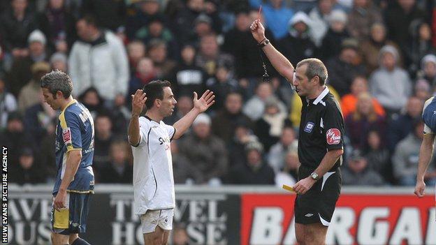 Leon Britton being sent off against Cardiff City in 2008