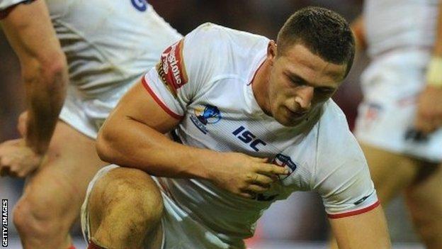 Sam Burgess playing for England against Australia in the Rugby World Cup