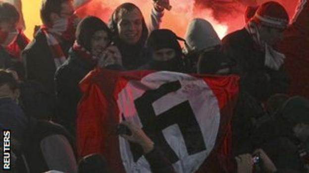 Spartak Moscow fans with swastika