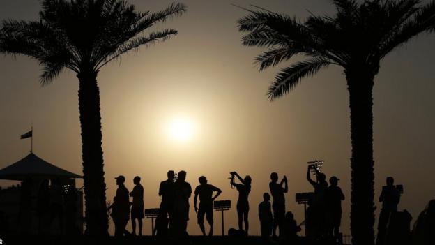 Spectators watch the second free practice at the Yas Marina racetrack in Abu Dhabi