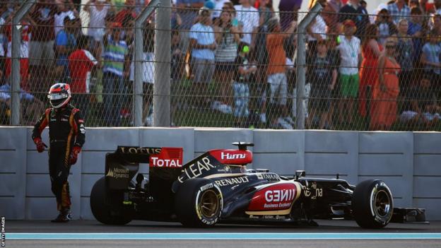 Kimi Raikkonen retires from the race on lap one of the Abu Dhabi Formula One Grand Prix