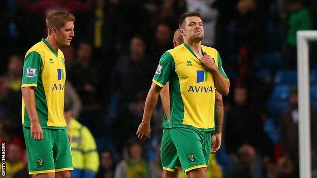 Michael turner and Russell Martin react to defeat by Man City