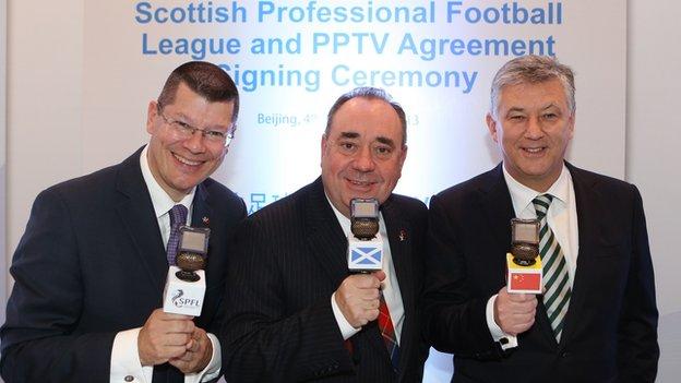 From left: SPFL chief executive Neil Doncaster, First Minister Alex Salmond and Celtic chief executive Peter Lawwell