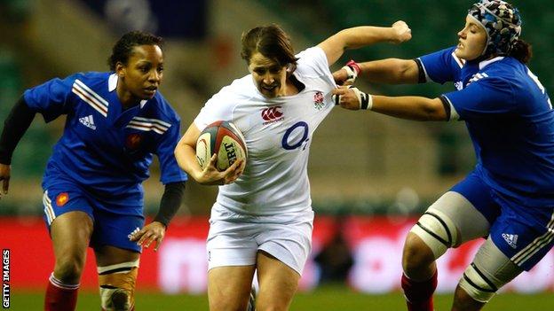 Katy Mclean in action for England Women against France in February