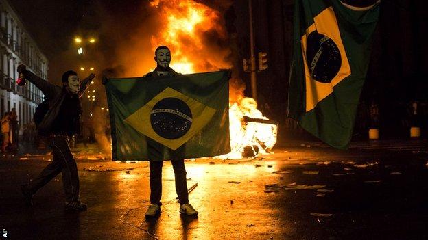 Protestors with Brazil flags