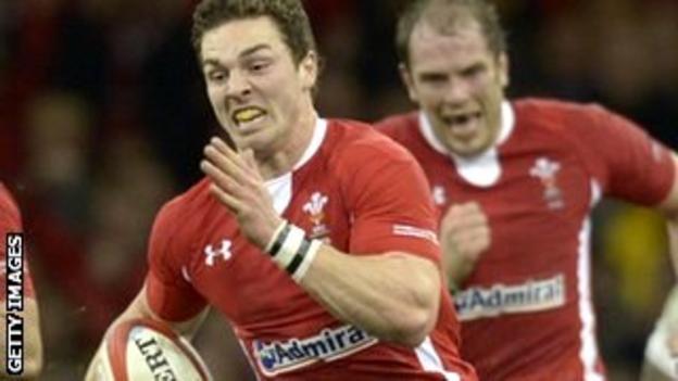George North runs with the ball for Wales in their Six Nations decider against England