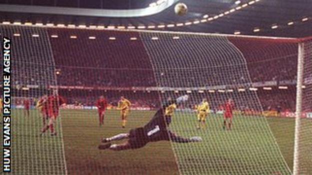 Paul Bodin's penalty striker the crossbar