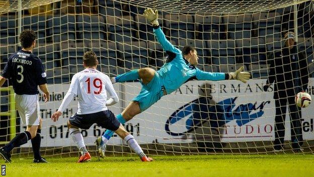 Luke Leahy scores a late equaliser for Falkirk