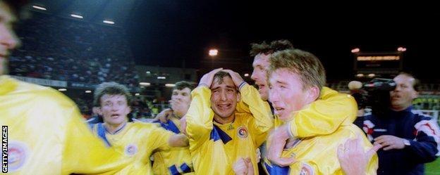 Ilie Dumitrescu (centre) was in tears at the final whistle