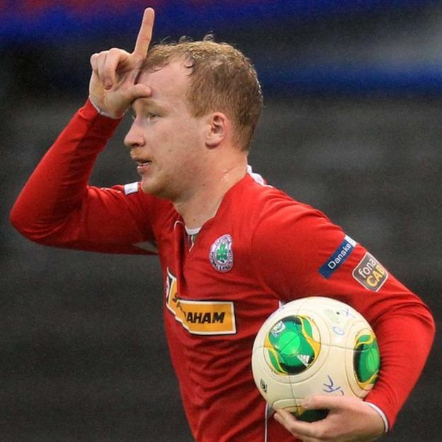 Liam Boyce celebrates after scoring one of his two goals in Cliftonville's exciting 4-2 win over Coleraine