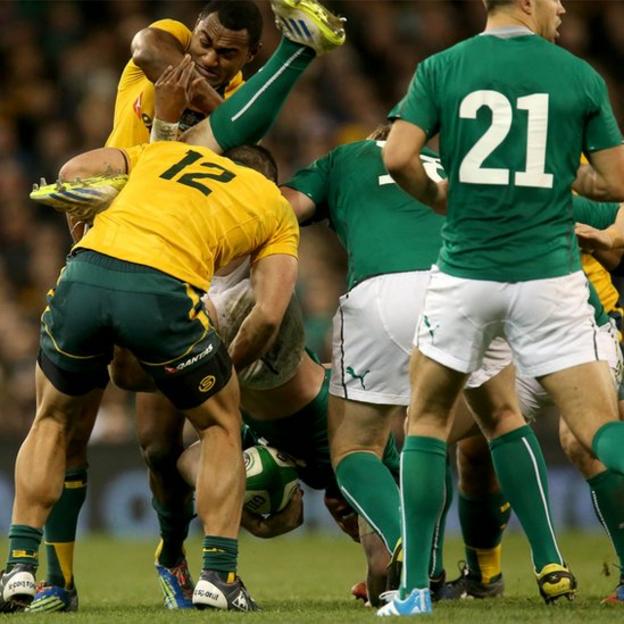 Australia's Tevita Kuridrani was shown a red card after a dangerous tackle on Ireland's Peter O'Mahony