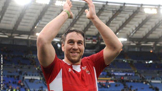 Ryan Jones applauds the crowd after leading Wales to victory against Italy in the 2013 Six Nations championships
