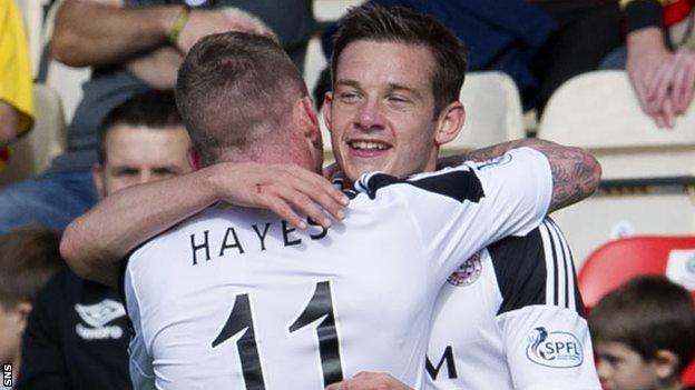 Johnny Hayes and Peter Pawlett celebrate