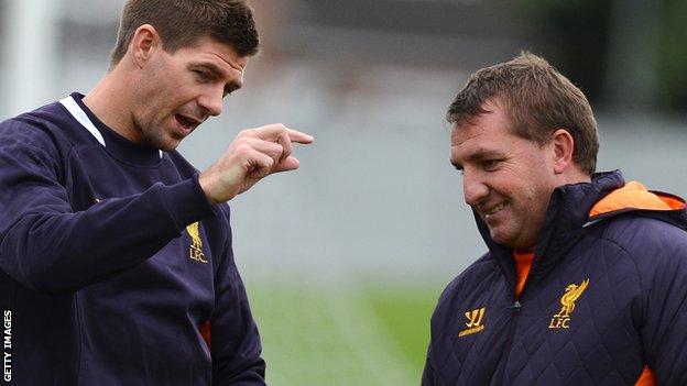 Liverpool midfielder Steven Gerrard and manager Brendan Rodgers