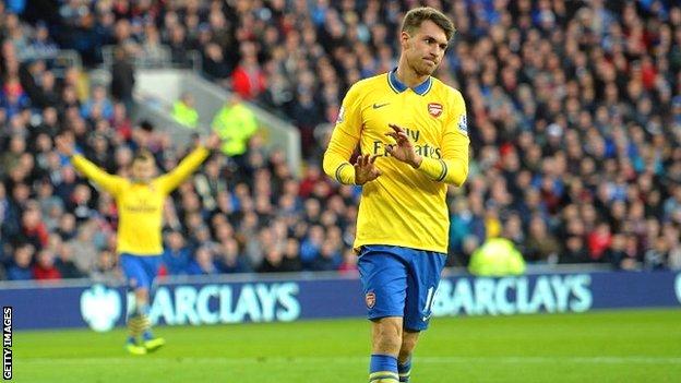 Aaron Ramsey scores for Arsenal at Cardiff