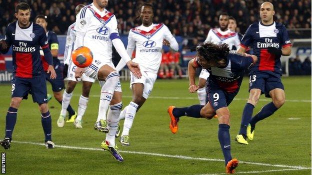 Paris St Germain's Edinson Cavani scores his side's first goal