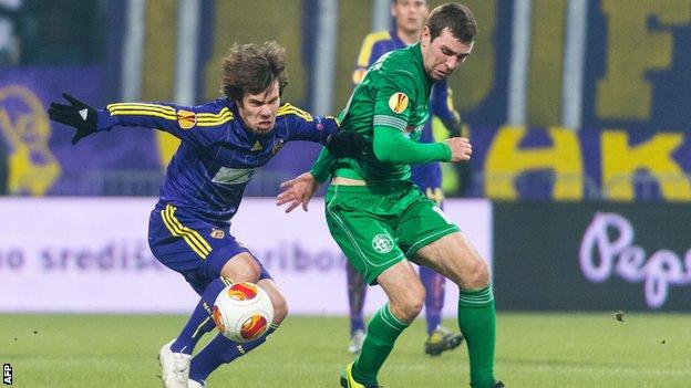 James McArthur in action for Wigan against NK Maribor in the Europa League