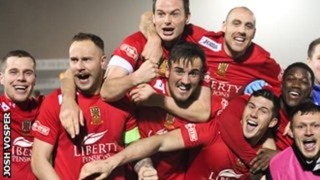 Chorley celebrate their win at Forest Green