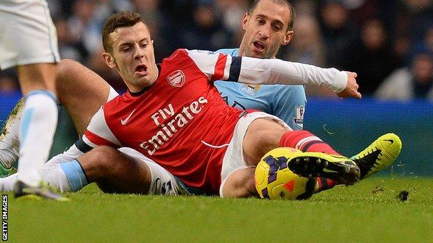 Arsenal midfielder Jack Wilshere in action in the defeat at Manchester City