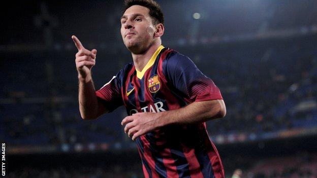 Lionel Messi celebrates a goal on his return from injury
