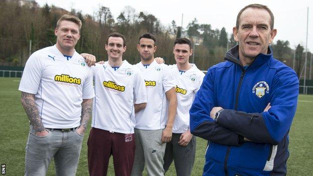 Kenny Shiels with his four new Morton signings