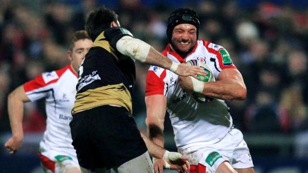 Scot Johnnie Beattie tackles Ulster second row Dan Tuohy at Ravenhill