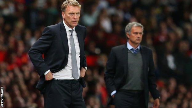 Manchester United manager David Moyes and Chelsea manager Jose Mourinho (right)