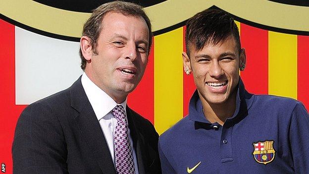 Sandro Rosell (left) & Neymar Barcelona