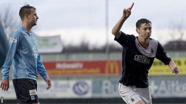 Conor McGrandles celebrates after scoring for Falkirk against Dundee
