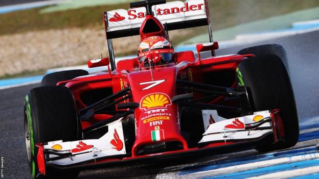 Finland's Kimi Raikkonen gets to grips with his new Ferrari during day two at Jerez
