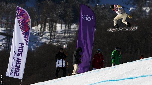 Shaun White takes off during training for the Winter Games in Sochi