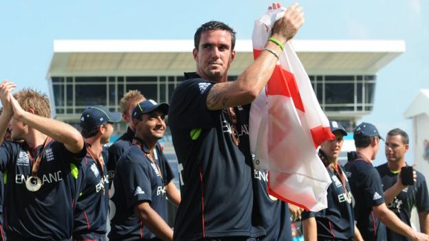 Kevin Pietersen leads an England lap of honour at the Kensington Oval in Barbados after winning the ICC World Twenty20