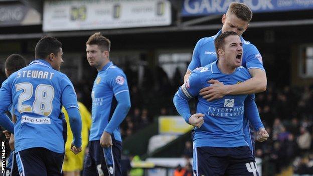 Leeds striker Ross McCormack (right) celebrates after his goal at Yeovil
