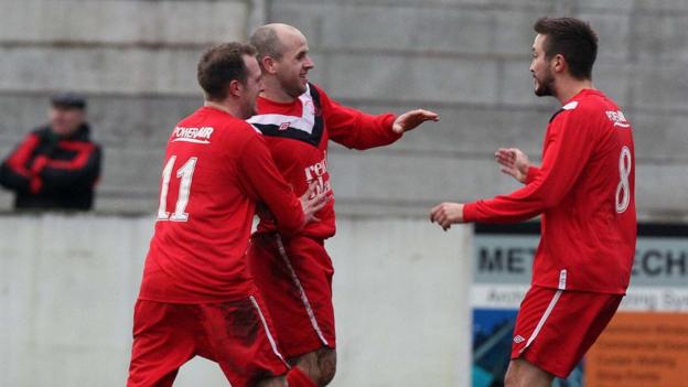 Kyle Agnew scored the first of Ballyclare's goals in their 2-1 Irish Cup win over Carrick Rangers at Dixon Park
