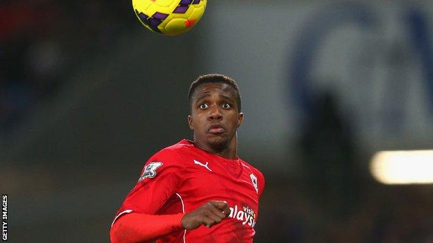 Wilfried Zaha in action for Cardiff City