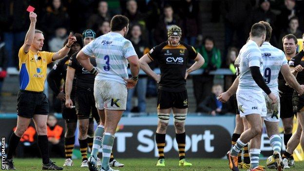 London Irish's Tomas O'Leary is sent off for stamping
