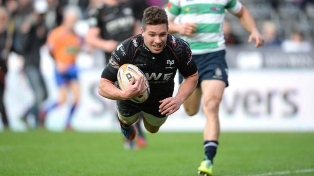 Scrum-half Rhys Webb also goes over for a first-half Ospreys try