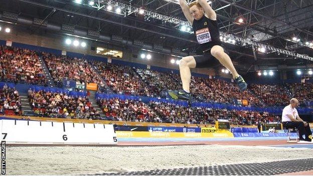 Greg Rutherford in action at the Indoor Grand Prix in Birmingham last weekend