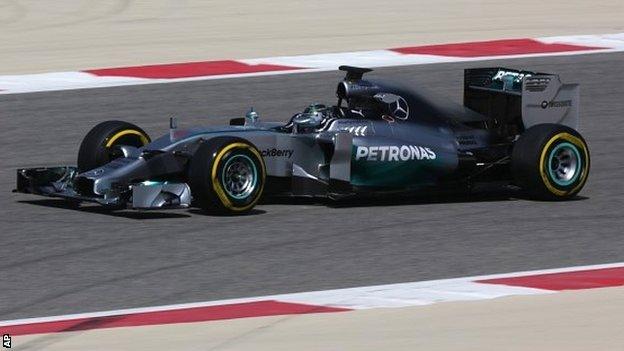 Nico Rosberg in the Mercedes during testing in Bahrain
