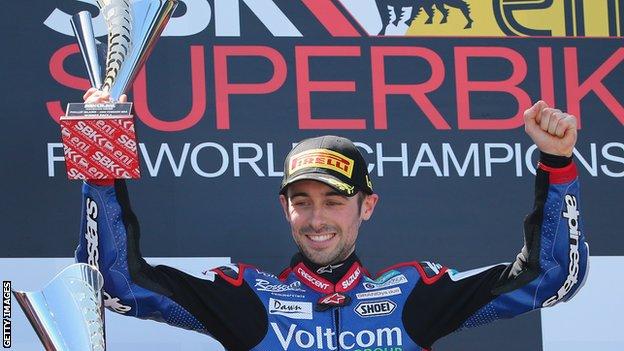 Eugene Laverty celebrates after his win in Australia