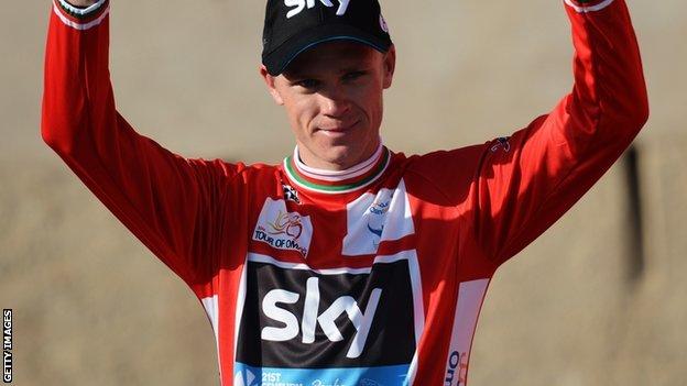 Chris Froome in Tour of Oman's red jersey