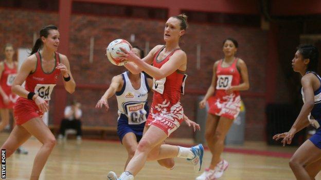 Wales Centre Kyra Jones in action against Singapore