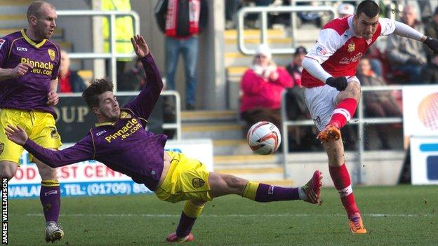 Rotherham's Haris Vuckic scores the second of his two goals against Notts County