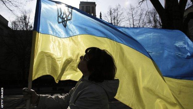 Protestor with Ukraine flag