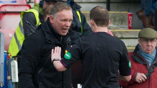 John Hughes argues with Willie Collum during Inverness's 5-0 defeat to Dundee United