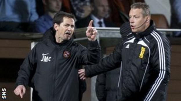 Dundee United boss Jackie McNamara was sent to the stand alongside St Johnstone counter-part Tommy Wright